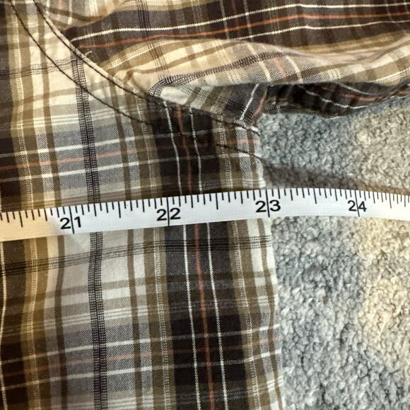 Carhartt Relaxed Fit Short Sleeve Button Down Shirt Brown Plaid Pocket Men's Lg - Picture 6 of 8